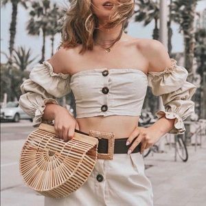 Half moon Bamboo Wood Clutch Purse